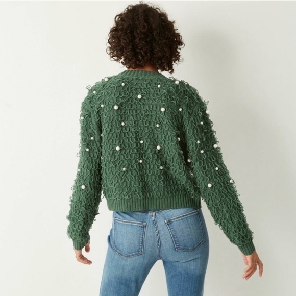 MIGHTY FINE WOMEN'S GREEN LOOPS & PEARLS CARDIGAN - SIZE LARGE (NEW WITH TAGS) - Picture 2 of 3